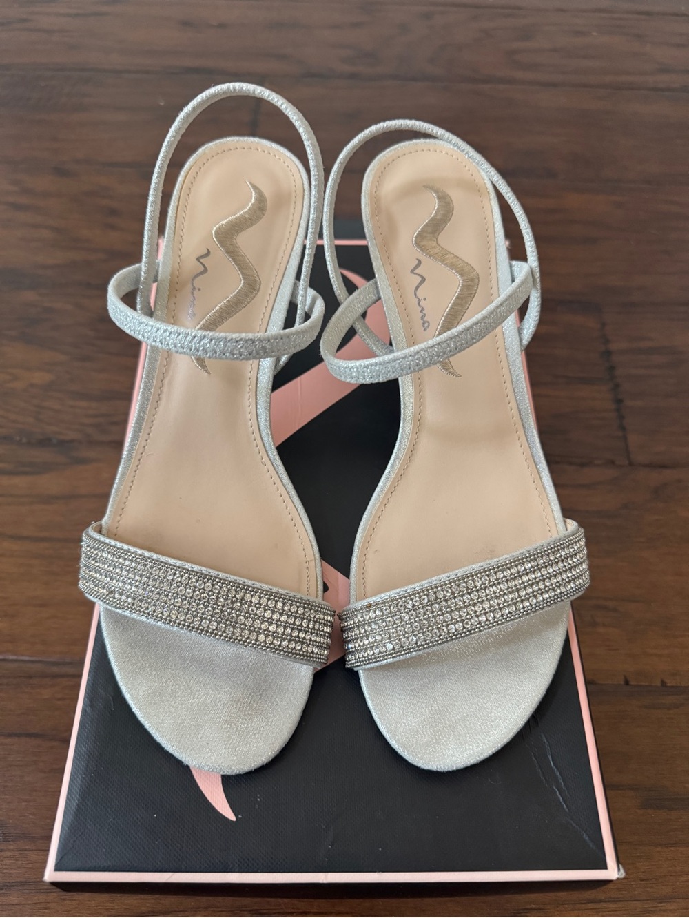 Nina Nimah Silver Rhinestone Strappy Heel